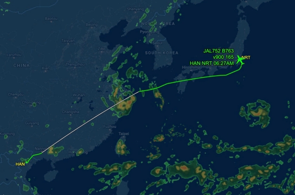 Hành trình chuyến bay JL752 Japan Airlines từ Hà Nội đi Tokyo